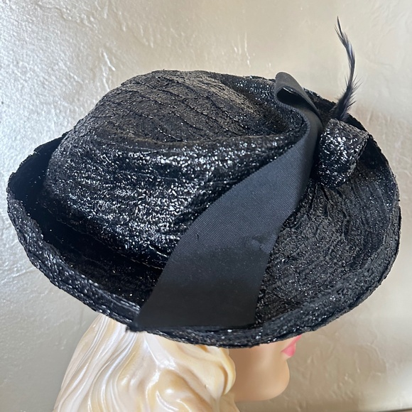 WINSOME 1940\'s STRAW WIDE BRIM FEDORA WITH GROSGRAIN BOW & STRAW BALLS main image 12